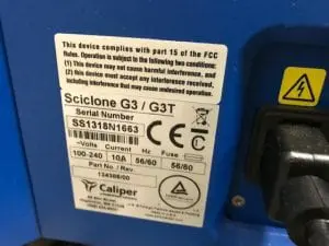 Sciclone Lab Equipment up close of tag
